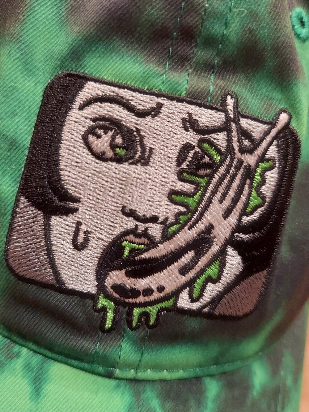 Spencer's Junji Ito Slug Girl Green & Black Tie Dye Dad Hat Baseball Hat - Picture 4 of 7